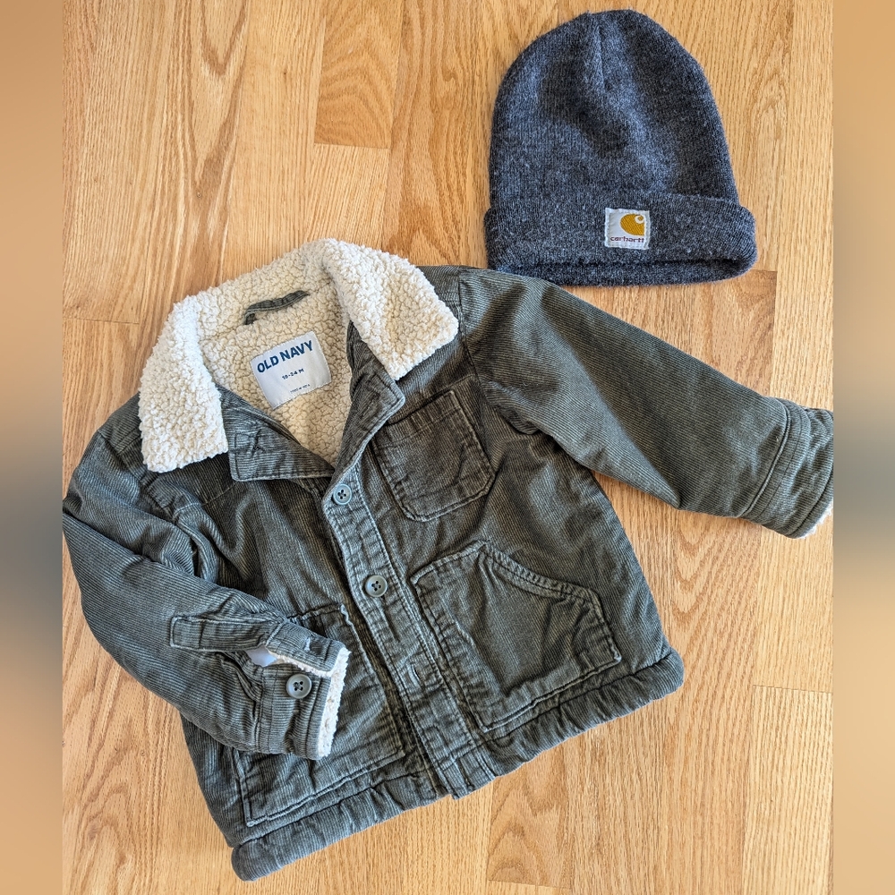 Toddler Old Navy Coat and Carhartt Hat